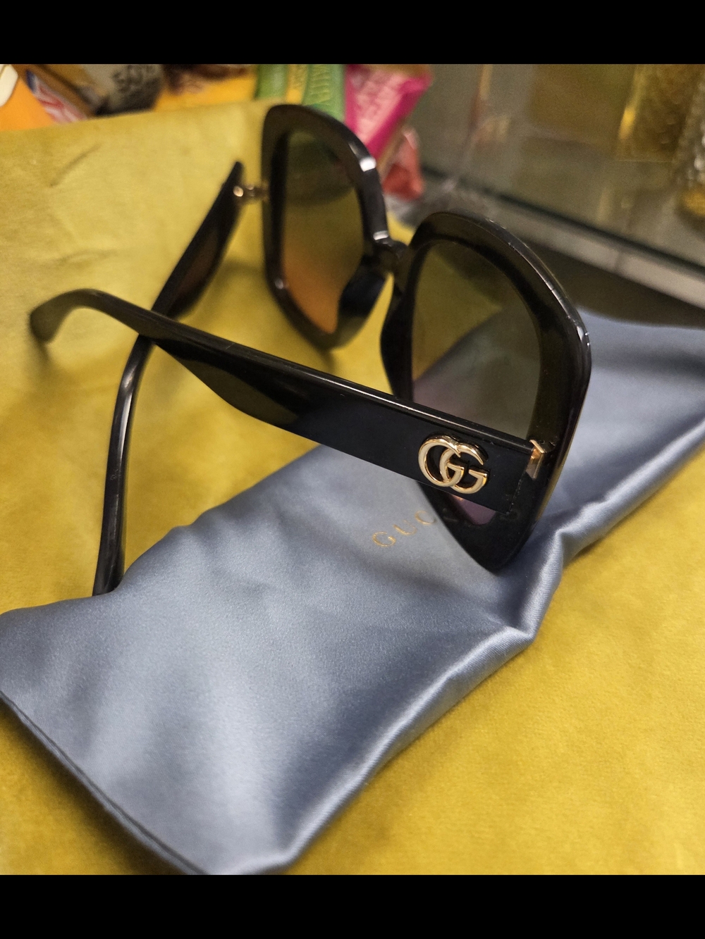 Gucci Black Sunglasses with Gold GG Temple Accents